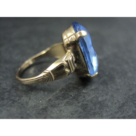 Antique 10K Gold Filled Blue Glass Ring Size 6 - Picture 5 of 8